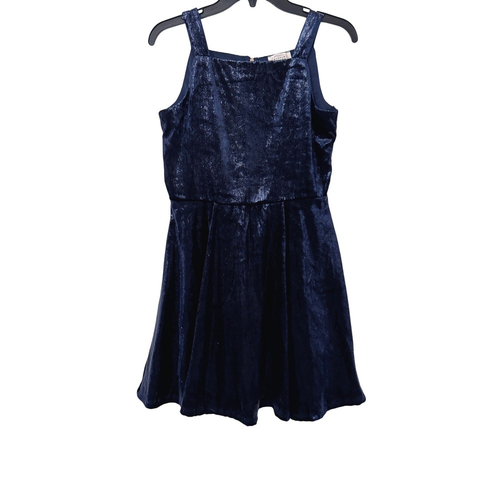 Hannah Banana Dress Girls Size 16 Dress Sleeveless Shimmer Navy Velvet Flare
